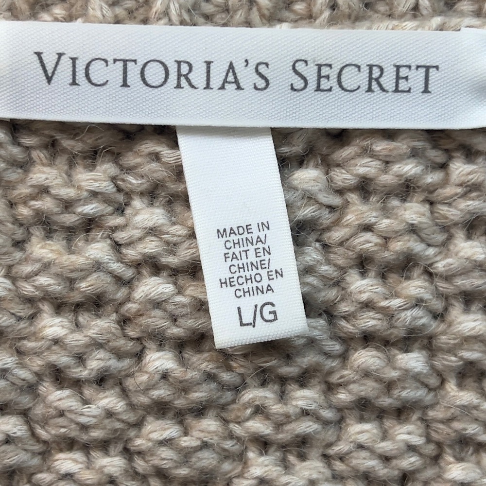 Victoria's Secret Pink Popcorn Stitch Sweater Women Large Cream Stripe Pocket - Picture 2 of 14